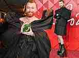 British Fashion Awards Winners: Sam Smith changes into a dramatic gown as they accept Cultural Innovator trophy after walking star-studded red carpet in a skimpy mini skirt and heels