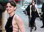 Kristen Stewart puts on a VERY racy display in a backless black top and long skirt while arriving to the Stephen Colbert Late Show in New York City