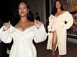 Rihanna turns heads in a plunging dressing gown-inspired teddy coat as she arrives at her Fenty Hair launch at Selfridges in London